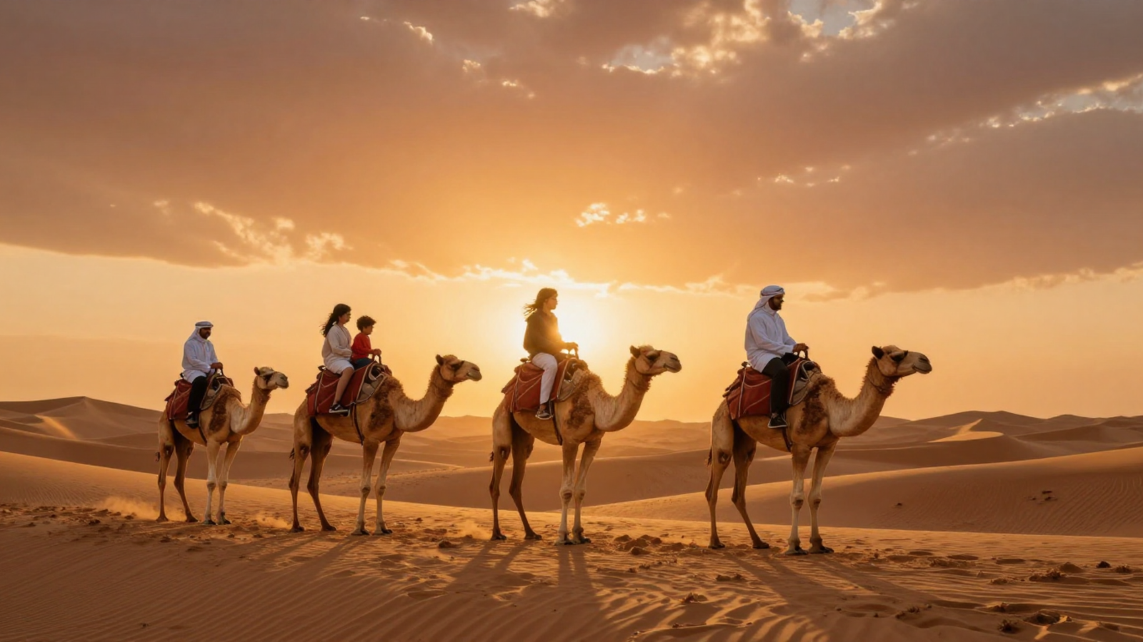 Camel ride with kids in UAE